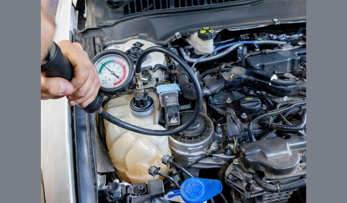 Cooling system being pressure tested at Tom Leyden Tyre & Mechanical in Gracemere